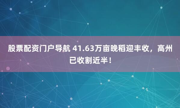 股票配资门户导航 41.63万亩晚稻迎丰收，高州已收割近半！